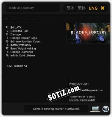Трейнер для Blade and Sorcery [v1.0.9]