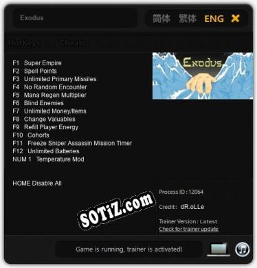 Трейнер для Exodus [v1.0.8]