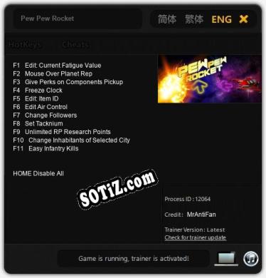 Pew Pew Rocket: ТРЕЙНЕР И ЧИТЫ (V1.0.2)