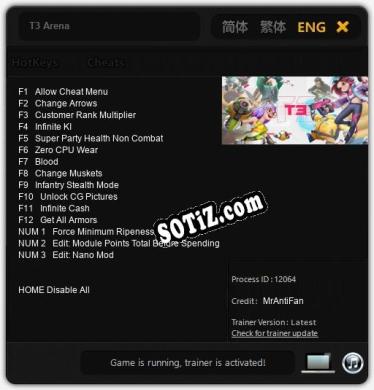 Трейнер для T3 Arena [v1.0.4]